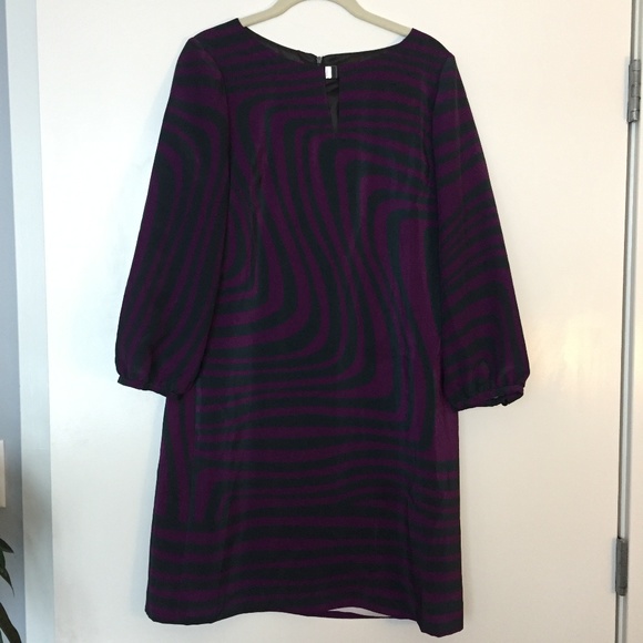 Tahari Purple & Gray Zebra Print Shift Dress | Long Sleeve Knee-Length Workwear - Picture 2 of 7